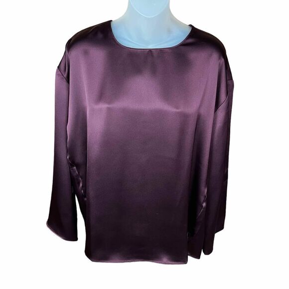 Alfani Blouse Top Bateau Neck Berry Jam Purple Zippered Back Side Slits Medium - Picture 3 of 15
